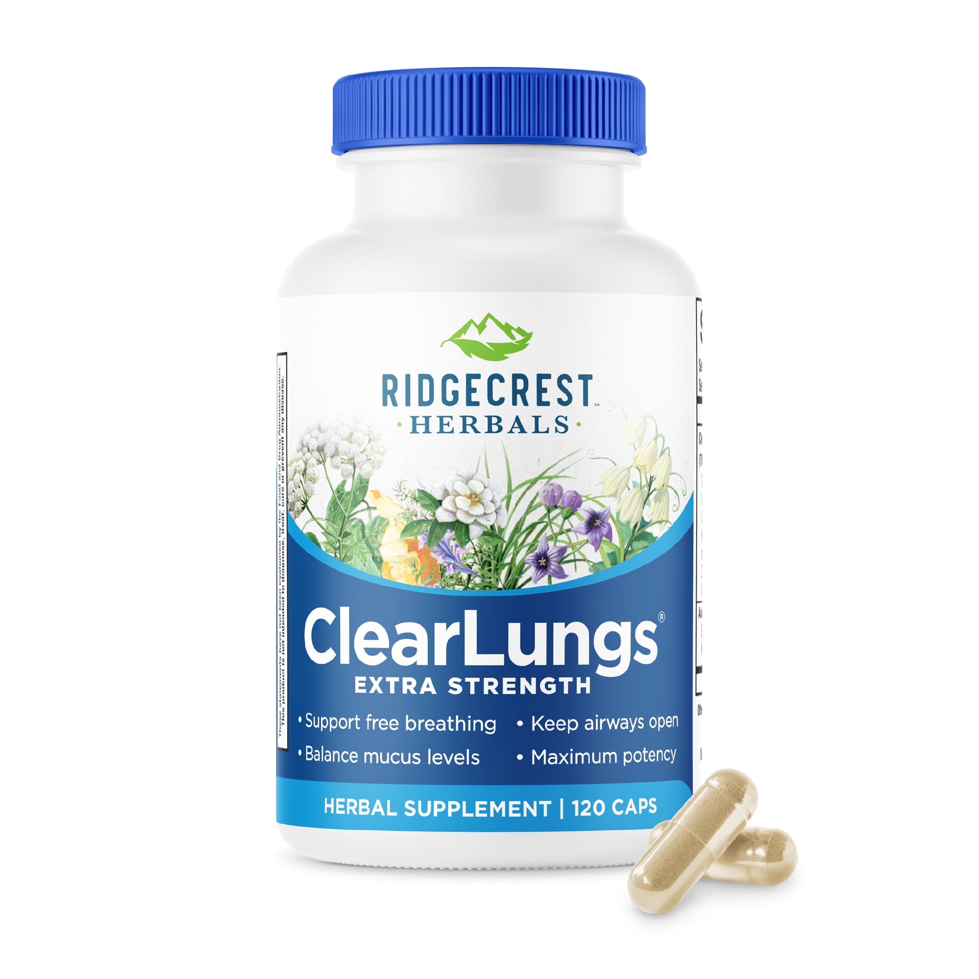 RidgeCrest Herbals ClearLungs Extra Strength, Natural Lung, Nasal Health Formula, Bronchial, Respiratory, Sinus, Mucus Support (120 Caps, 60 Serv)