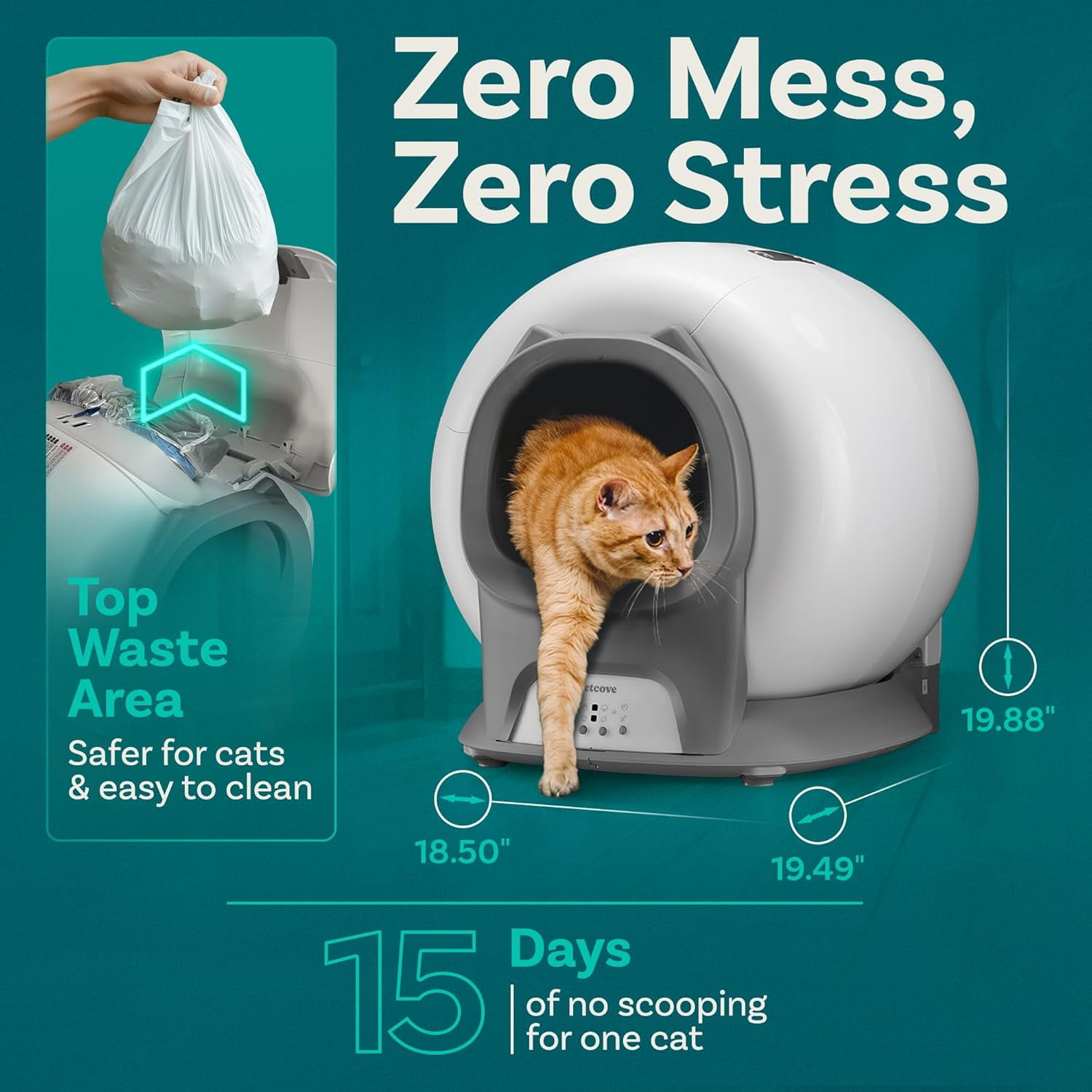 Petcove Automatic Litter Box Self Cleaning for Cats with App Control – Smart Cat Litter Box, Odor Control, for Multiple Cats - Gray