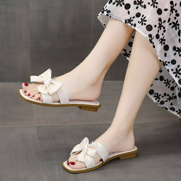 Casual bowknot peep cheap toe flat sandals