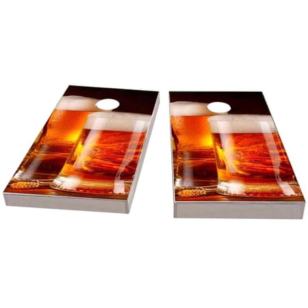 Skip's Garage Double Beer Mug Solid Wood Cornhole Board Set