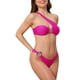 thumbnail image 4 of INSPIRAR CHIC Conjunto de Bikini de Dos Piezas con Tirante Asimétrico y Anillo Metálico para Mujeres, Parte Inferior Triangular, Talla X-Large, Rojo Rosa, 4 of 5