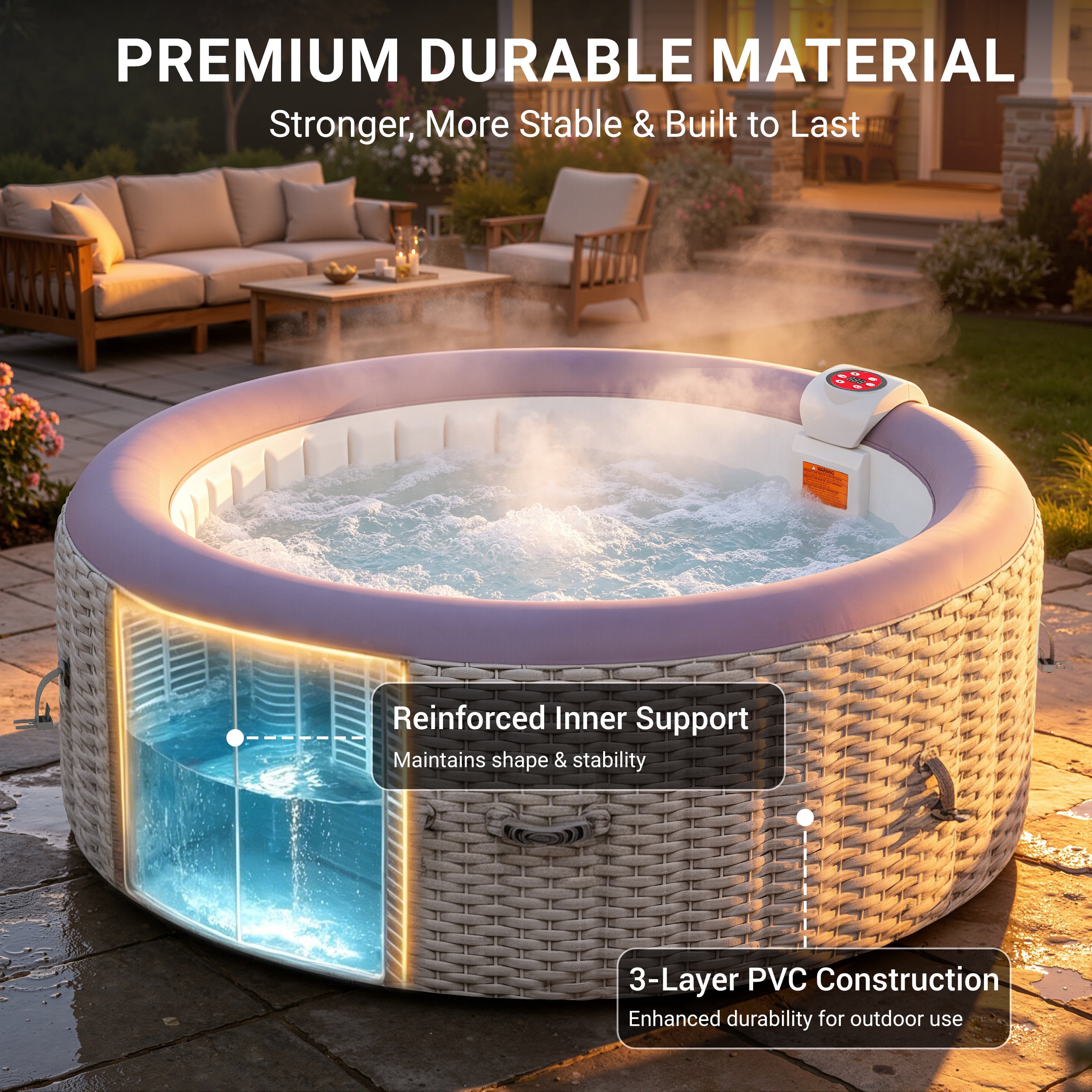 Segmart 2-4 Person Inflatable Hot Tub, 110 Jets Outdoor Spa for Backyard & Patio, Heats to 104°F, Built-in Pump, Includes Cover, Ground Mat & 2 Cup Holders