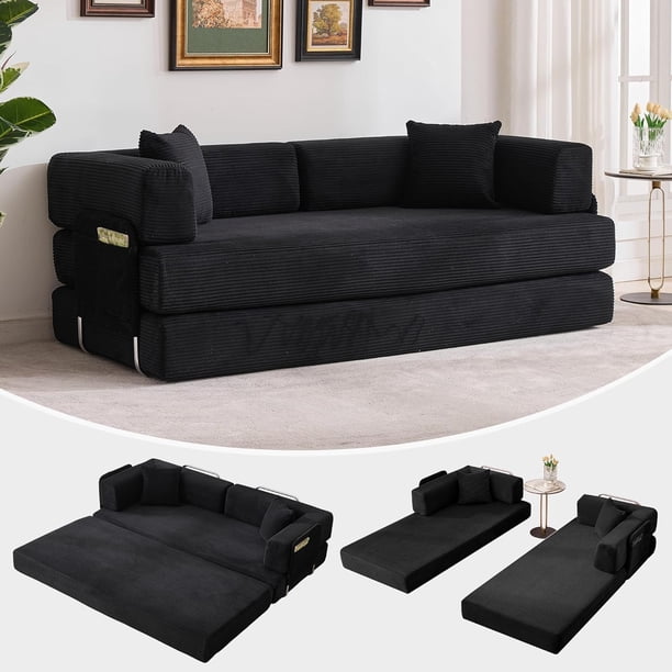 Qinaqin 78.8" 5-in-1 Modular Convertible Corduroy Floor Sofá Cama – Folding Sleeper con Armrest Backrest & Pillow Space-Saving Multi-Position para Living Sala Dormitorio Apartment