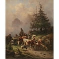 thumbnail image 2 of Edmund Mahlknecht 12x14 Black Ornate Wood Framed Double Matted Museum Art Print Titled: Driving the Cattle Down from the Alpine Pastures, 2 of 5