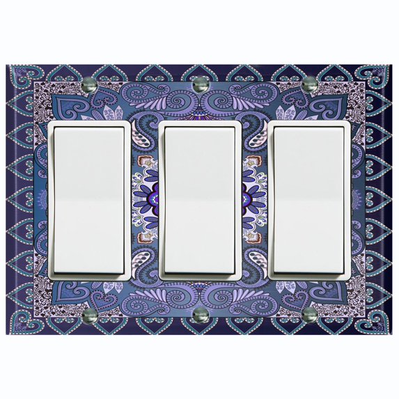 Metal Light Switch Plate Cover Elegant Purple Mandala Flower Tile Pattern TIL061