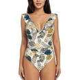 thumbnail image 2 of Yiaed Hawaiian Style Print Women's Ruffled One Piece Swimsuit V Neck Swimwear Slimming Monokini for Woman-Medium, 2 of 8