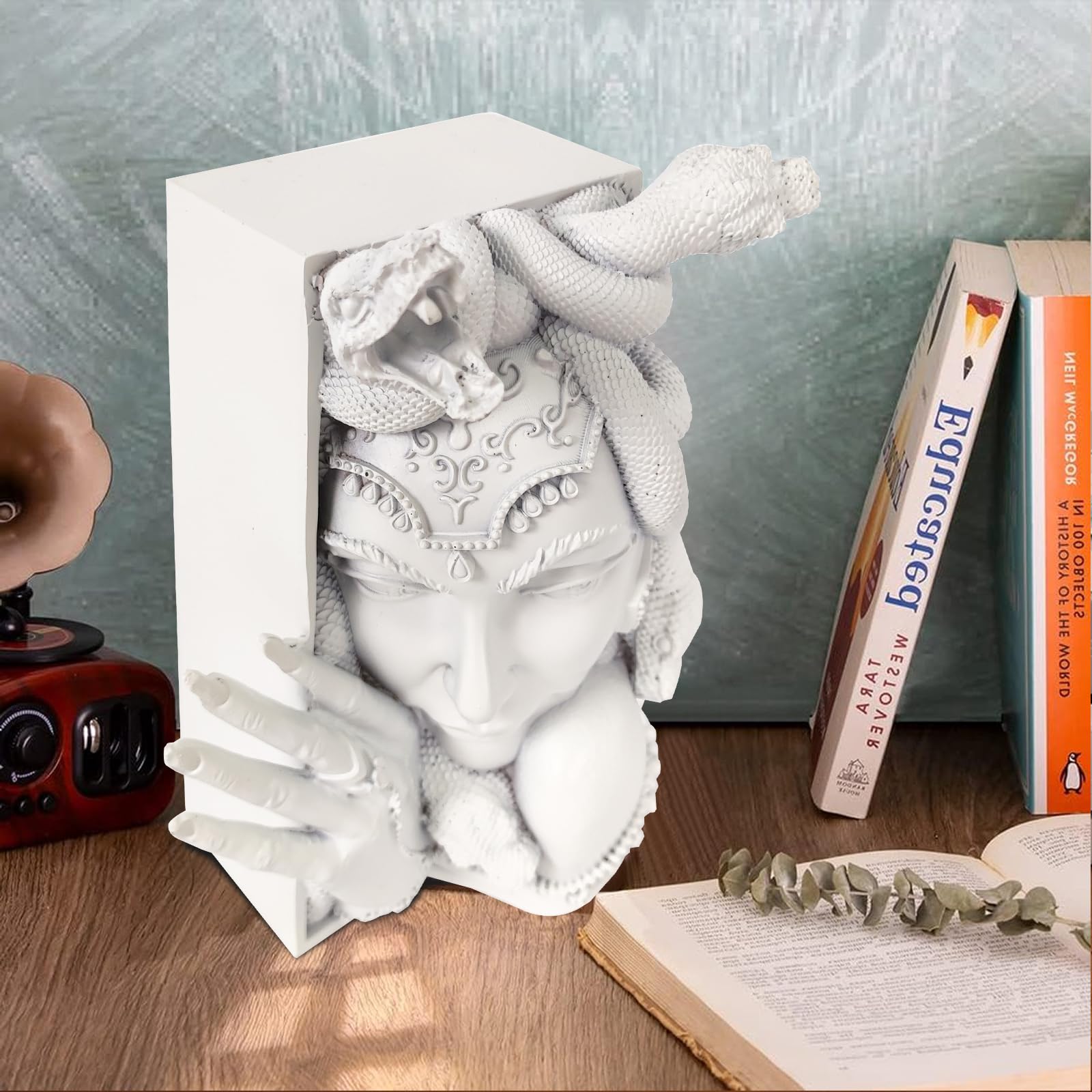 Medusa Statue Bookends, Decorative Plastic Sculpture for