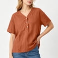 thumbnail image 5 of LEKWK Linen Tops for Women Short Sleeve Button V Neck Casual Shirts Lightweight Loose Fit Solid Summer Tops Fashion Beach Vacation Daily Outfits, 5 of 6