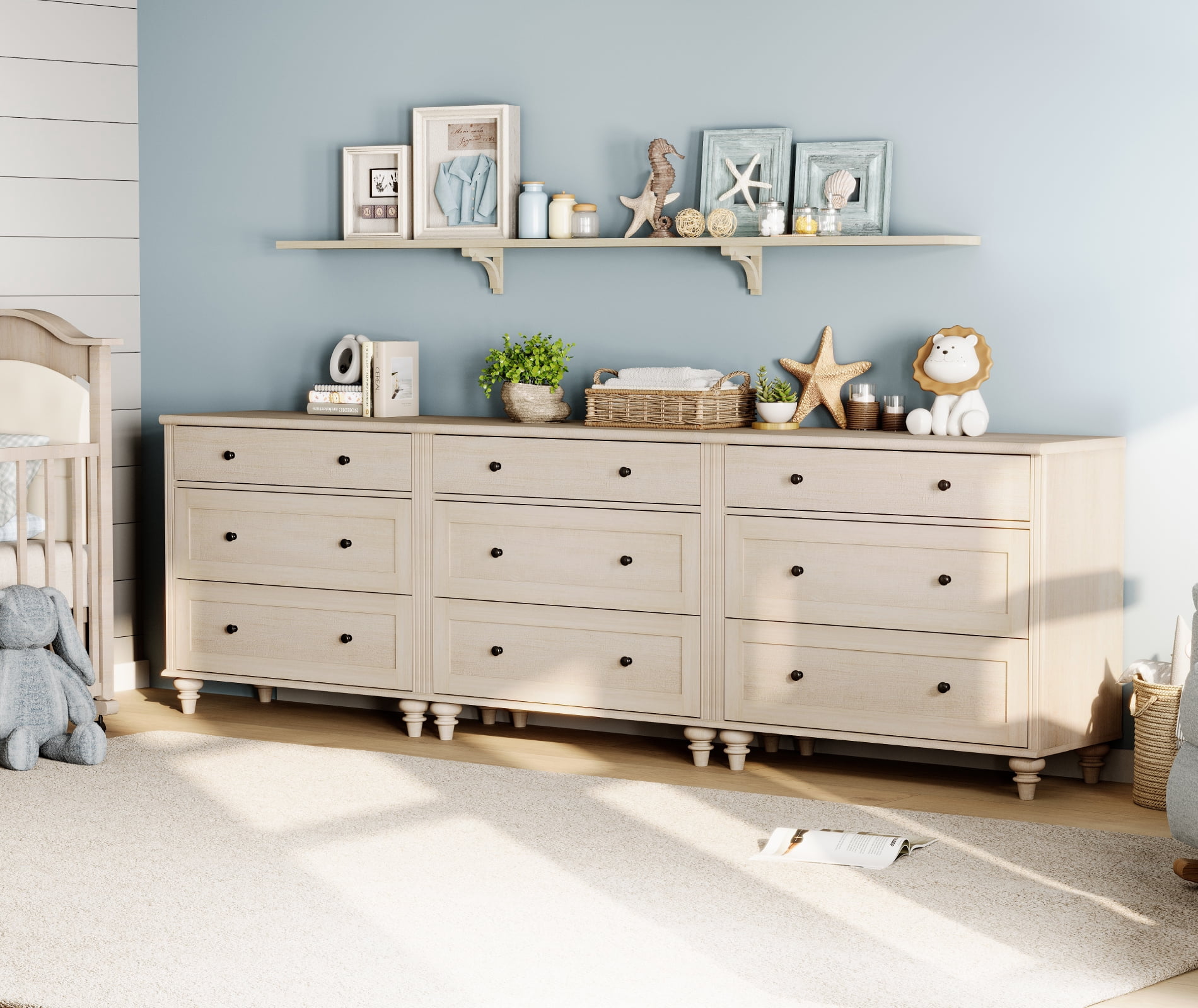 Farmhouse Dresser for Bedroom with 3 Drawers, Mid Century Modern Kids Dressers with Wood Closet Storage Organizer, Small Dressers for Nursery, Hallway, Living Room, Beige