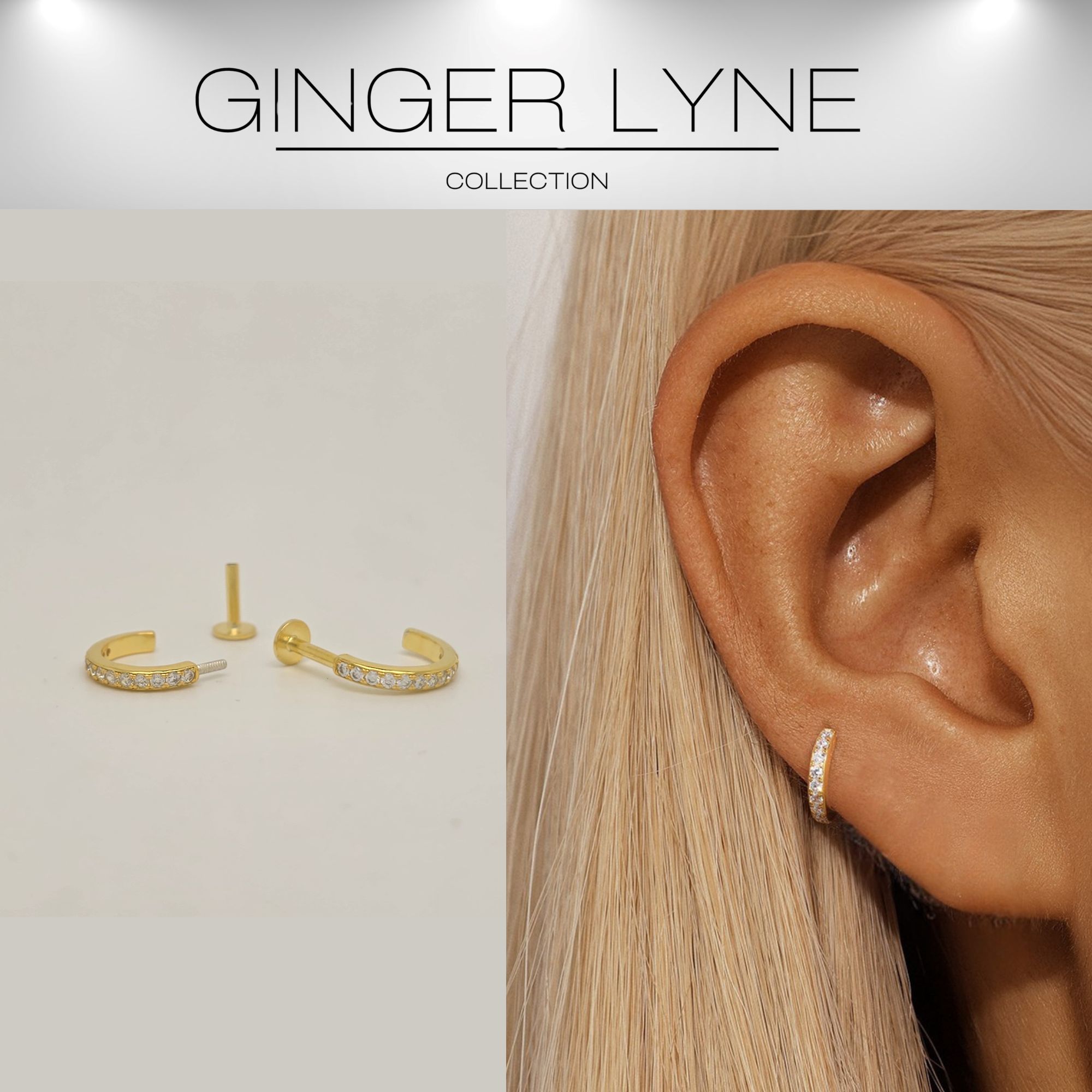 Hoop Flat Back Earrings for Women Sterling Silver 16G 6mm Cartilage Helix Upper Lobe Body Piercing Ginger Lyne