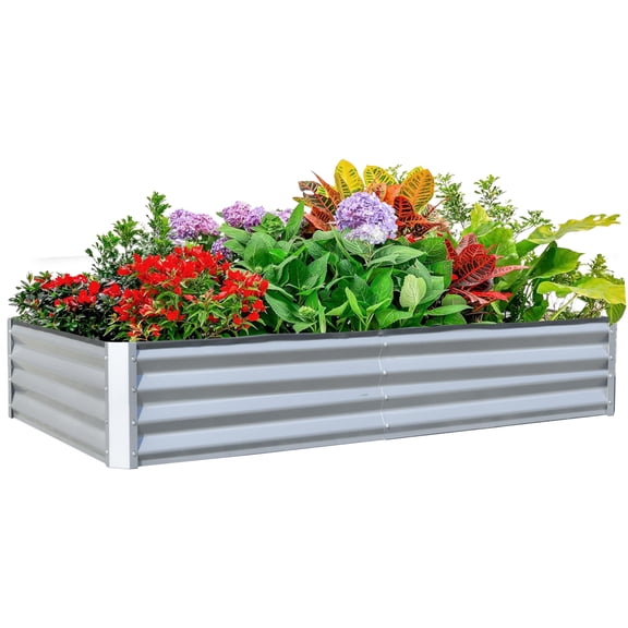 8x4x1 ft Galvanized Raised Garden Bed, Outdoor Planter Garden Boxes Large Metal Planter Box for Gardening Vegetables Fruits Flowers, Silver