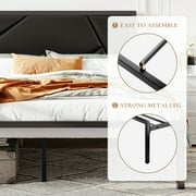 Sha Cerlin Black Queen Size Metal Platform Bed Frame with Leather Headboard & Underbed Storage, Adult