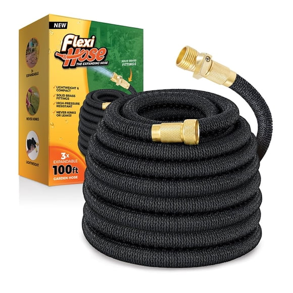 Flexi Hose Expandable Garden Hose, Lightweight & No-Kink Flexible Garden Hose, 3/4 inch Solid Brass Fittings and Double Latex Cor