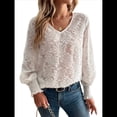 thumbnail image 2 of Camisas de Larga para Mujer, Blusas Informales Holgadas de con Cuello en V y Mangas Farol. M, 2 of 10