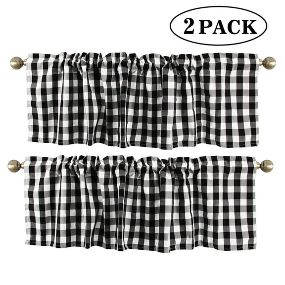 2 Pack Buffalo Check Plaid Window Valances, Black and White Farmhouse Design Window Treatment Decor Curtains Rod Pocket Valances for Kitchen/Living Room, Kitchen Curtains and Valances Set 16" x 56"