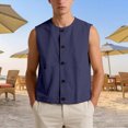 thumbnail image 2 of OSOLU Men's Tank Tops Loose Fit Sleeveless Solid Color Open Front Button Casual Summer Outdoor Activities Classic Seaside Vest, 2 of 5