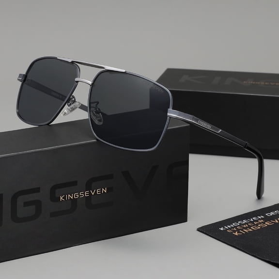 KINGSEVEN Men's Polarized UV400 Sunglasses Classic Rectangle stainless Steel Frame