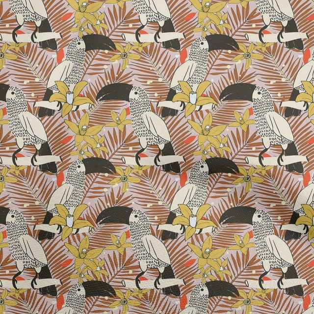 oneOone Velvet Rust Brown Fabric Tropical Floral with Birds Craft Projects Decor Fabric Printed by The Yard 58 Inch Wide