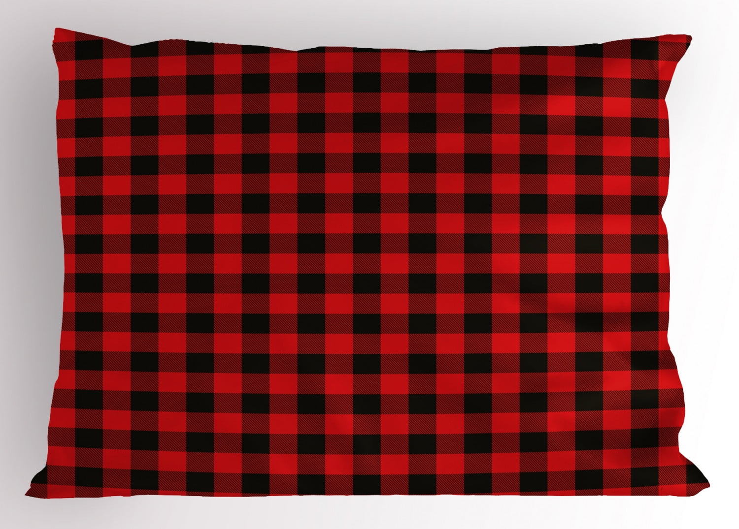 Red Plaid Pillow Sham Lumberjack Clothing Inspired Square Pattern Checkered Grid Style Quilt Design, Decorative Standard Size Printed Pillowcase, 26 X 20 Inches, Scarlet Black, by Ambesonne