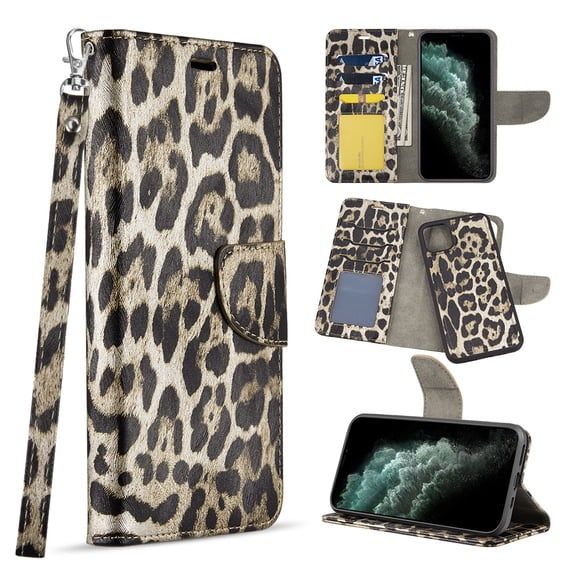 GSA LEOPARD PRINT Wallet For iPhone 11 PRO, X & XS (5.8") Brown Black