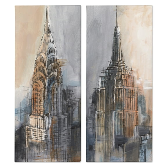 Stupell Industries City Architecture Sketches Scenic & Cityscapes Painting Wrapped Canvas Art Print Wall Art, 10 x 24, Set of 2