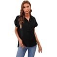 thumbnail image 3 of ABPHQTO Camisa negra de manga corta con botones y cuello para mujer, 3 of 5