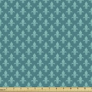 Fleur de Lis Sofa Upholstery Fabric by the Yard, Classical Retro Style Victorian Damask Pattern with Oriental Effects Image, Decorative Fabric for DIY & Home Accents, 3 Yards, Teal by Ambesonne