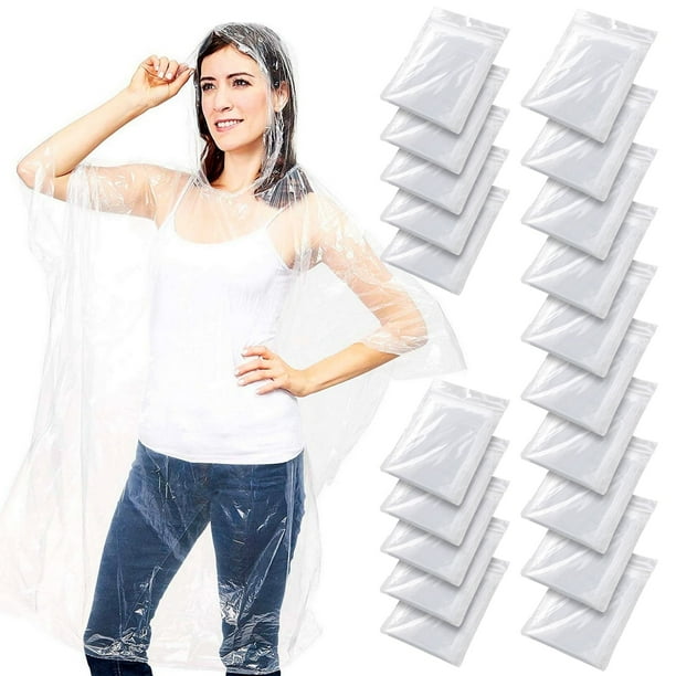 Ponchos de emergencia desechables de plástico transparente con capucha Juvale (para mujer), talla regular