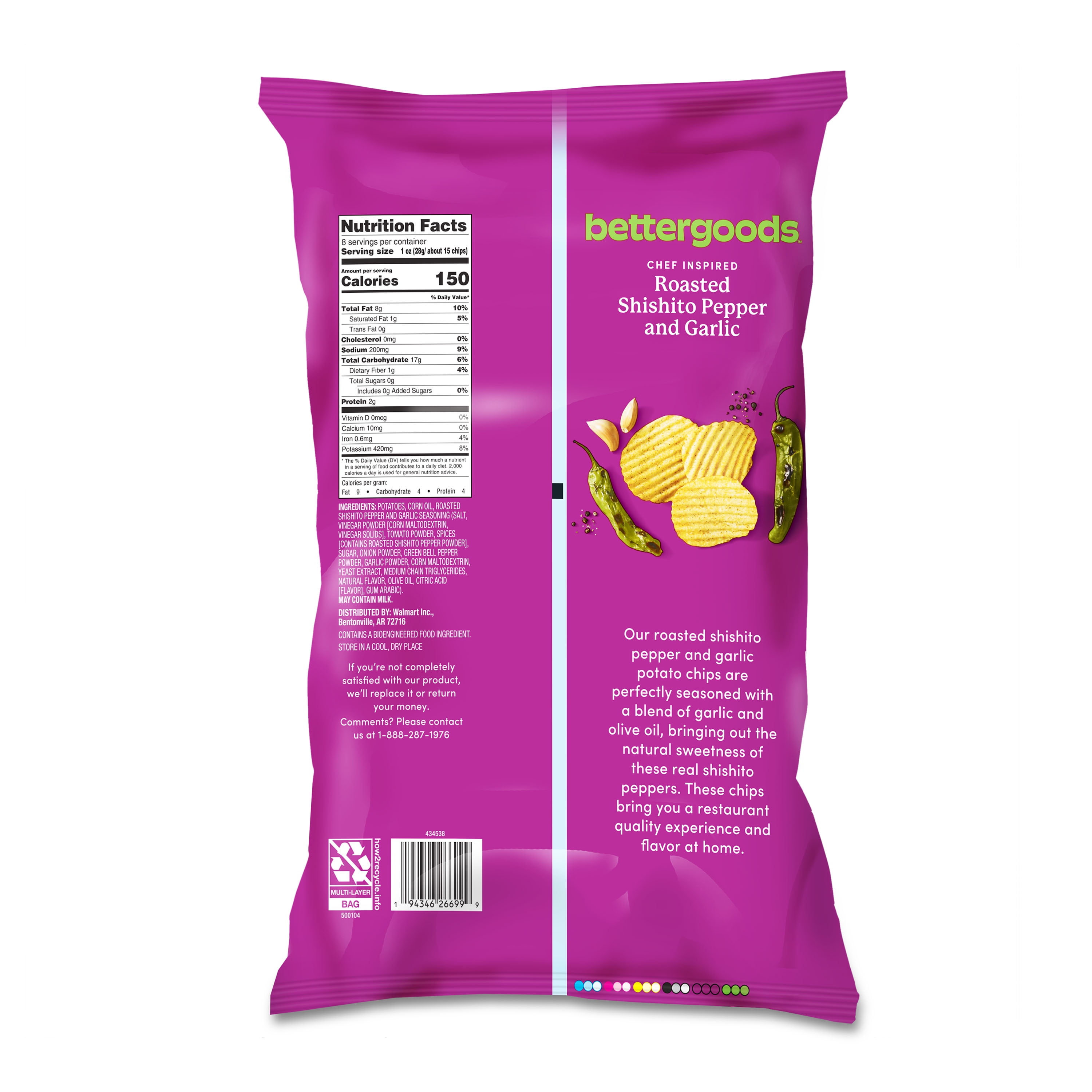 bettergoods Roasted Shishito Pepper and Garlic Wavy Potato Chips, 8 oz