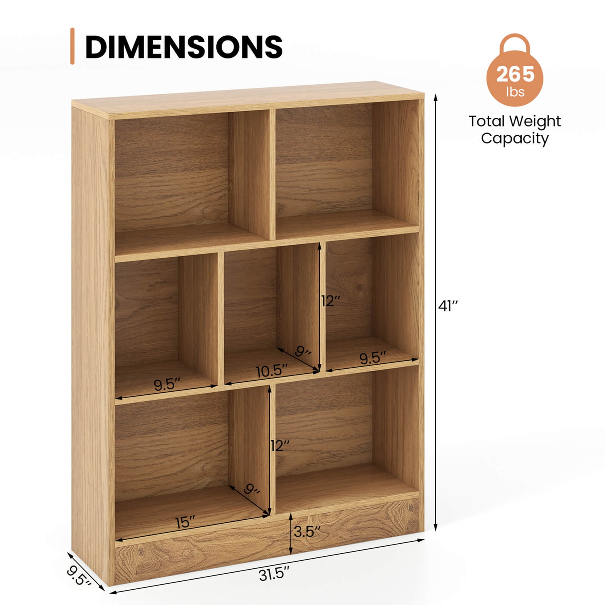 Costway 7-Cube Bookcase for Kids 41" Wooden Toy Storage Organizer Freestanding Bookshelf Brown