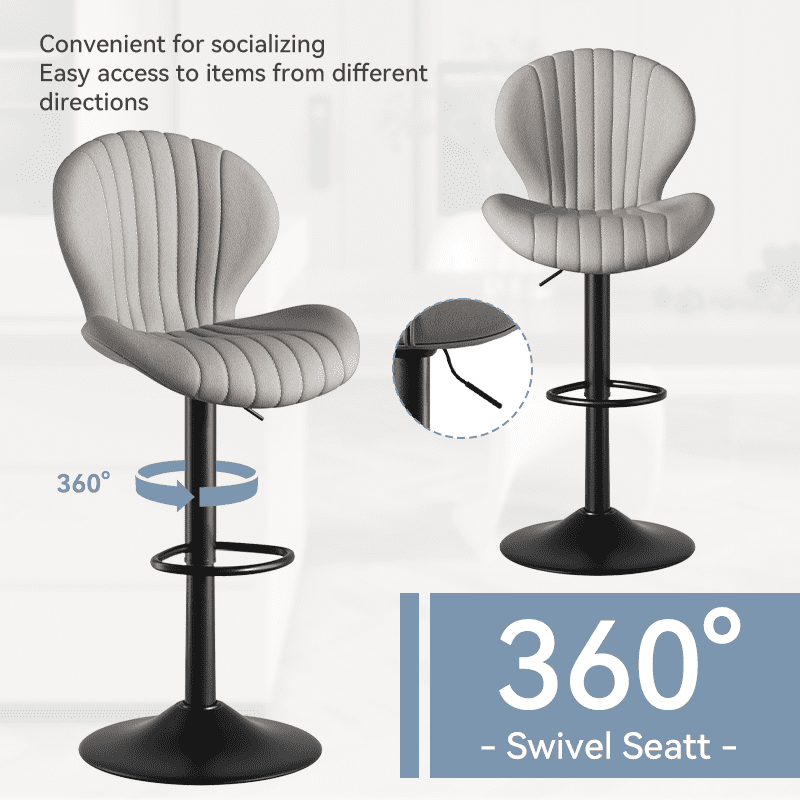 MOONMISS Modern Adjustable Bar Stool Faux Leather Bar Stool,Gray(Set of 2)
