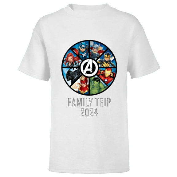 Marvel Avengers A-logo Circle Super Hero Family Trip 2024 - Short Sleeve T-Shirt for Kids - Customized-White