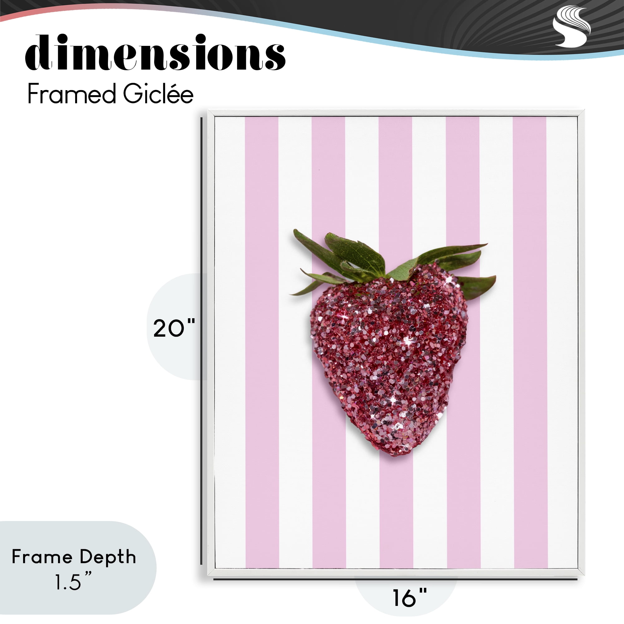 Stupell Industries Glimmer Strawberry on Green Stripes White Framed Giclee Art, design by LISH Creative
