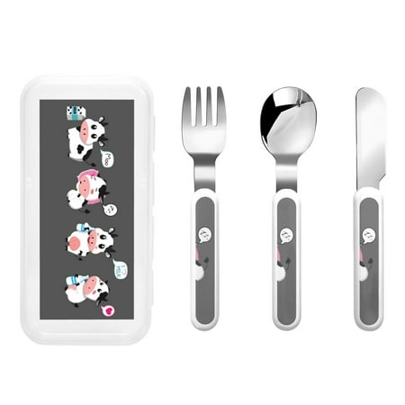

Balery Cute Farm Milk Animal for Stainless Steel Kids Silverware Set - Child and Toddler Safe Flatware - Children s Knife Fork And Spoon Set - Metal Kids Cutlery Set