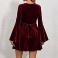 thumbnail image 5 of Mini Dresses for Women Crewneck Flare Long Sleeve Waist Cinched Pleated Flowy Fall Winter Formal Cocktail Party Wedding Guest Dress,Sizes S-3XL, 5 of 9