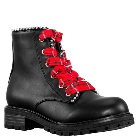 

KIDPIK Girls Studded Combat Boot Red Laces Size: 9 Toddler - 6 Youth