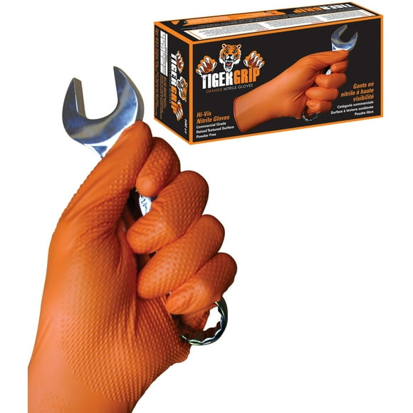 Guante de nitrilo EPPCO TigerGrip de 8 mil, guantes desechables en polvo, sin látex, texturizados, de agarre superior, color naranja, caja mediana de 100