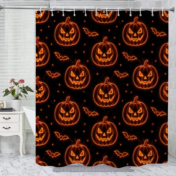 Halloween Shower Curtain, Funny Pumpkin Polyester Fabric Bathroom Decor Curtain, Machine Washable Waterproof, Halloween Holiday Gift for Women Men, 72 x 72 Inches