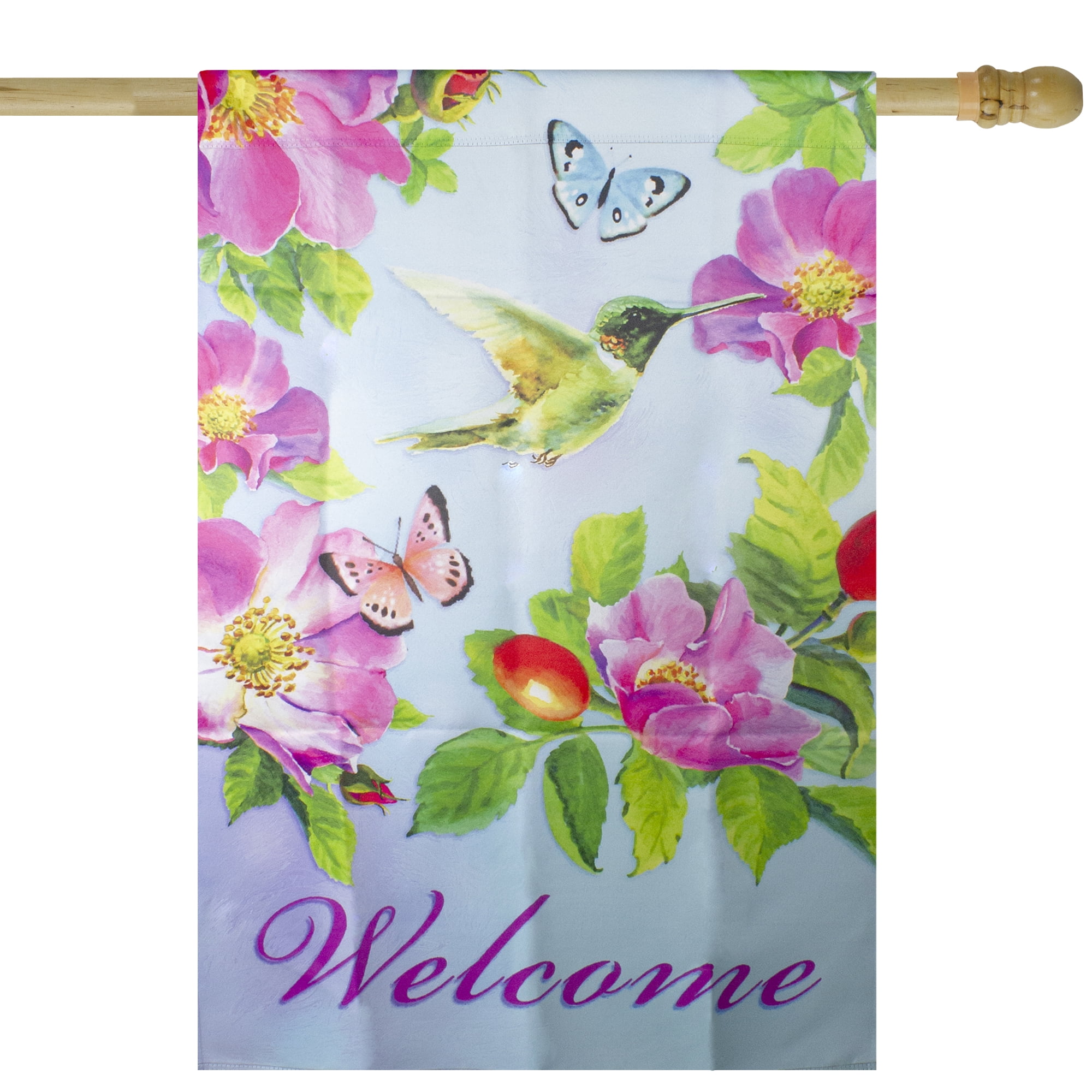 Welcome Hummingbird Floral Outdoor House Flag 28" x 40" - Walmart.com