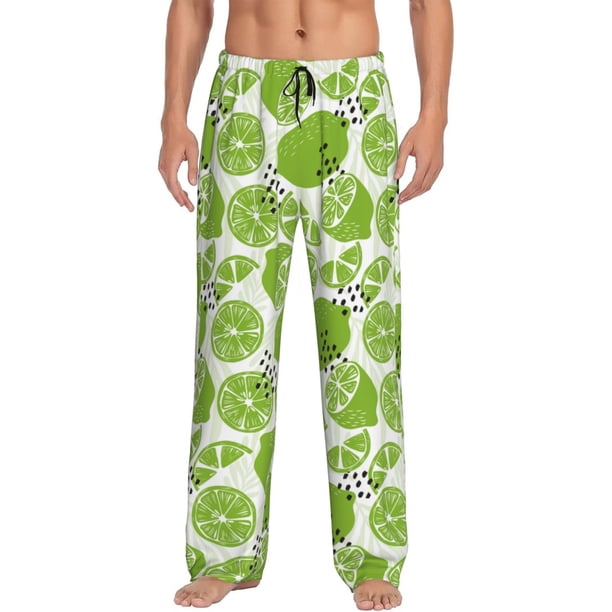 Fotbe Green Various Lemons Pantalones de Pijama para Hombre, Pantalones de Dormir, Pantalones de Casa con Cintura Ajustable y Bolsillos-XX-Large