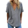 thumbnail image 1 of Pompotops Femmes Manches Courtes V-Cou Tops Décontractés Solides Chemisiers T-Shirts, 1 of 8