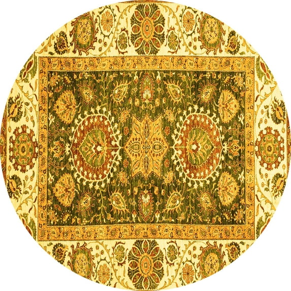 Ahgly Company Indoor Round Oriental Yellow Traditional Area Rugs, 6' Round
