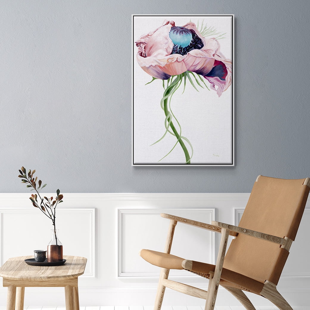 Paris Poppy II Framed Premium Gallery Wrapped Canvas - Ready to Hang - 25 x 37 - White Floating Frame