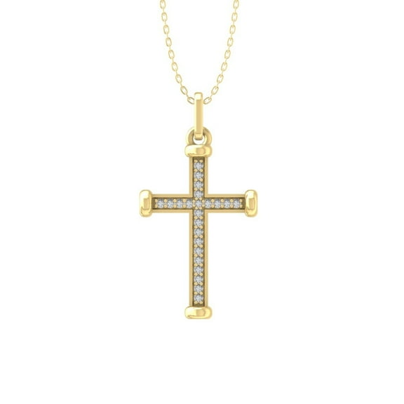ARAIYA FINE JEWELRY 10K Yellow Gold Lab Grown Diamond Cross Pendant with Gold Plated Silver Cable Chain Necklace (1/10 cttw, D-F Color, VS Clarity) 18"