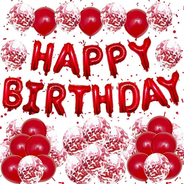 Kit de globos rojos con estampado de felicitación de cumpleaños, 31 unidades, lámina de látex