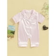 thumbnail image 2 of SUNSIOM Baby Girls Summer Jumpsuit Pajama Short Sleeve Lapel Solid Color Button Up Sleepwear, 2 of 8