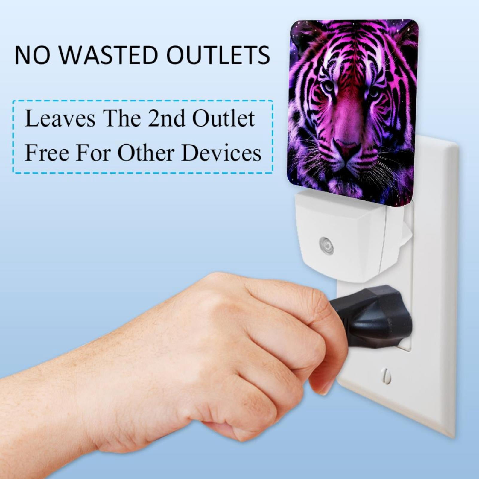PhooArto Purple Tiger Head Plug in LED Night Light Auto Sensor Dusk to Dawn Decorative Night for Bedroom, Bathroom, Kitchen, Hallway, Stairs, Baby's Room, Energy Saving