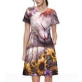thumbnail image 1 of Balery Warm Sunflower Sleeping Cat Vestidos sueltos de manga corta para mujer, vestidos de verano 2025, vestidos casuales de corte A con vuelo., 1 of 6