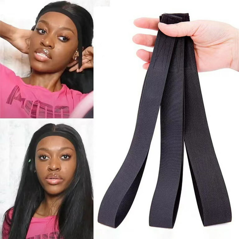 Luckymimi 2Pcs Wig Band High Elasticity Fasten Tape Wide Lace Frontal Melt  Edges Wrap Band for Adult 2.5cm 