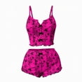 thumbnail image 4 of Jowdiw Women Pajama Set Print Cami Shorts Set Bow Decor Ruffle Hem Lounge Sleepwear Two Piece Home Wear, 4 of 6